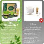 Matcha Whisk Set – Premium 9 Pcs Japanese Set for Tea Lovers - Traditional Kit, Green Matcha Kit Including Bowl (Chawan), Bamboo Whisk and Scoop Holders, Sifter Canister and Straw