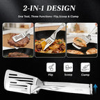 [2-in-1 Detachable Design] 12-Inch 304 Stainless Steel Spatula Tongs, Rust-Proof Metal Tongs for High Heat Cooking, Professional Food Turner for BBQ and Grilling, Durable Kitchen Essential