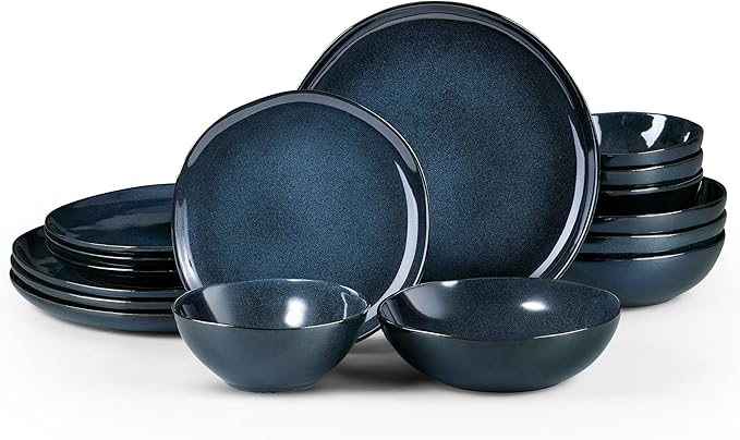 HaWare Plates and Bowls Set, Stoneware Dinnerware Sets, 16-Piece Hand-painted Dishware for 4, Ceramic Dish Set for Home Kitchen, Scratch Resistant, Microwave and Dishwasher Safe, Reactive Starry Blue