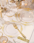 Morejoy 175PCS Clear and Gold Plastic Plates - Clear Plastic Dinnerware Set Include 25Dinner Plates, 25Dessert Plates 75Cutlery, 25Cups, 25Napkin Perfect for Party & Wedding