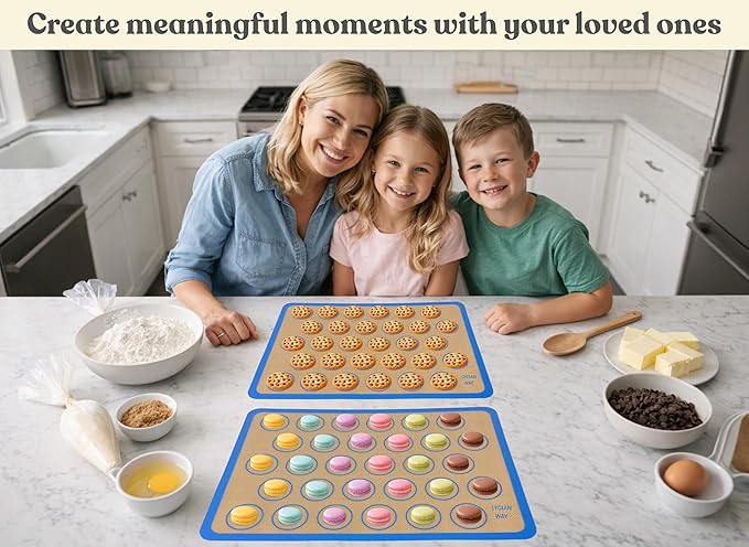 Macaron Silicone Baking Mats Set of 2, Half Sheet Nonstick Reusable Baking Sheet Liners for Macarons, Cookies and Pastry, Blue