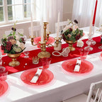 DaYammi 210PCS Red Glitter Plastic Dinnerware Set for 30 Guests, Fancy Disposable Plates for Party, Include: 30 Dinner Plates, 30 Dessert Plates, 30 Pre Rolled Napkins with Red Silverware, 30 Cups