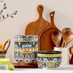 Meolibour Ceramic Cereal Bowls Set of 6, 28 oz Bohemian Soup Bowl, Colorful Bowls Set for Kitchen, Dessert Bowls for Salad, Pasta, Oatmeal, Ramen, Oatmeal, Fruit, Dishwasher & Microwave Safe