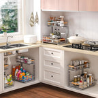 Liuoud Under Sink Organizer 2 Pack, 2 Tier Slide Out Large Capacity Height Adjustable Under Sink Organizers and Storage for Kitchen Bathroom Cabinet, Grey