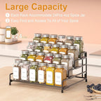 4-Tier-Spice-Rack-Organizer-for-Cabinet, Adjustable Depth Spice Holder Shelf For Countertop Pantry Cupboard, Metal Tiered Seasoning Organizer,Display Shelf Riser (Black-2 Pack)
