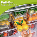6-Pack Fridge Drawer Organizer, Pull-out Stackable Refrigerator Organizers and Storage, Clear Fruit Storage Containers Bins with Drain Tray for Kitchen Cabinet, Pantry Organization