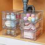 Vtopmart 6 Pack Stackable Storage Drawers,Clear Acrylic Drawer Organizers with Handles, Easily Assemble Containers for Fridge, Bathroom,Kitchen Undersink,Cabinet,Pantry Organization and Storage