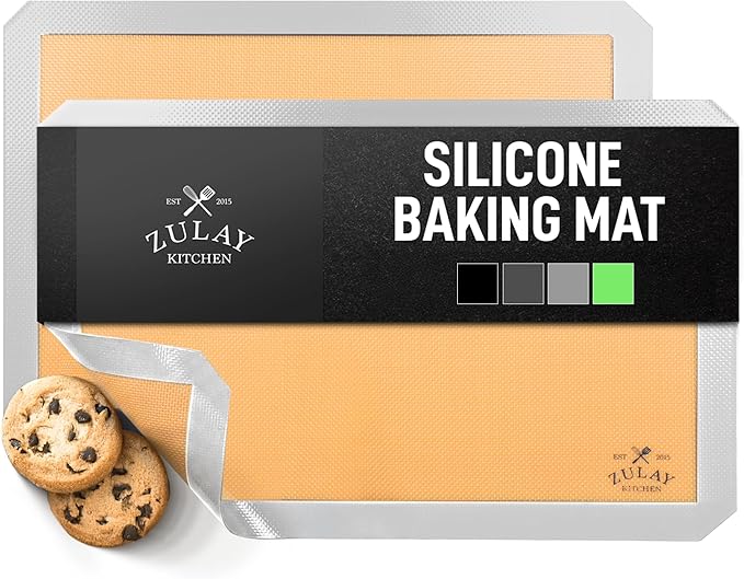 Zulay Kitchen (2 Pack) Silicone Baking Mat Sheet Set - Reusable Baking Mat Nonstick - Half Sheet Baking Mat For Oven - 16.5" x 11.6" (Light Gray)