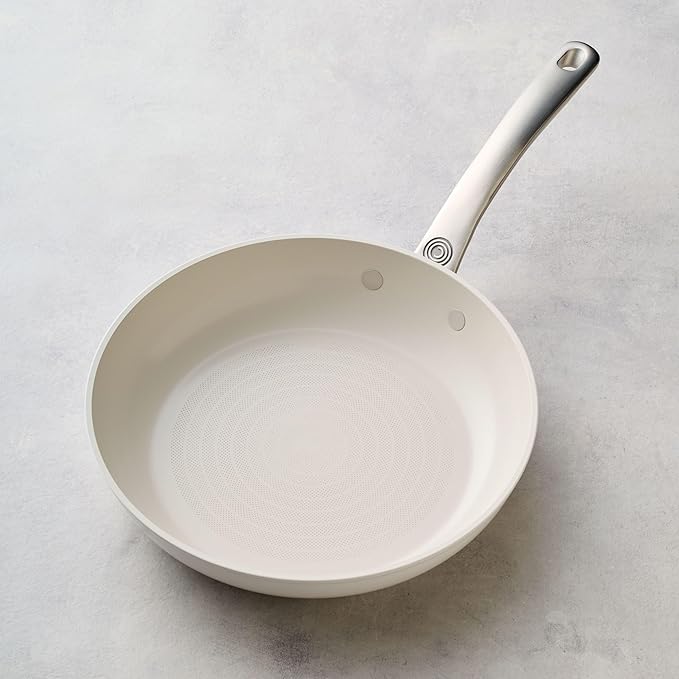 Circulon Halo with LaserDefense Ceramic Nonstick Frying Pan, Compatible with All Stovetops, Made without PFAS, Dishwasher and Oven Safe, 10 Inch Skillet - Pearl White