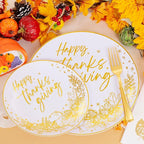 Hioasis 175pcs Thanksgiving Plastic Plates - Elegant Disposable Dinnerware Set Suitable for 25 Guests Include 10.25" Dinner & 7.5" Dessert Plates, Knives,Forks,Spoons, Cups,Napkins for Thanksgiving