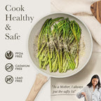 CAROTE Non Stick Frying Pan Skillet, Omelet Pan, Healthy Non Toxic Granite Chef Pan, Induction Compatible Egg Frying Pan with Heat-Resistant Handle, PFOA-Free, Cream White, 12"