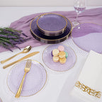 DaYammi 175PCS Clear Purple and Gold Plastic Dinnerware Set for Party, Hammered Disposable Plates for Party, Include: 25 Dinner Plates, 25 Dessert Plates, 75 Gold Silverware, 25 Napkins, 25 Cups