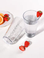 Amyoole Drinking Glasses Set of 8,16oz Clear Highball Water Glasses,Stackable Lead-Free Hammered Glass Cups,Kitchen Drinkware Glassware for Cocktail,Beer,Juice,Iced Tea,Margaritas and Mixed Drinks