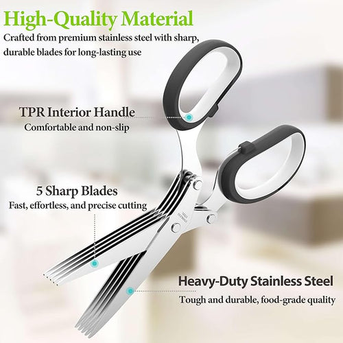 2025 Upgraded Herb Scissors, Effortless Herb Shears Cutter Tool with Sharp Stainless Steel Blades for Fresh Herbs, Must-Have Kitchen & Cooking Gadget, Black