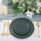 YOUBET 150PCS Emerald Green Plastic Plates - Green and Gold Disposable Dinnerware Include 50 Plates, 25 Knives, 25 Forks, 25 Spoons, 25 Napkins Ideal for Party & Wedding