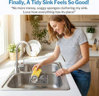 2 Pack Stainless Steel Sponge Holder for Kitchen Sink, Double Sided Sink Caddy Sponge Holder for Brush, Soap, Towel - Rustproof Hanging Organizer for Kitchen Double Basin, Top Width 1.93"