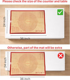 Silicone Pastry Mat with Measurements, 36 x 24 Inch Extra Thick Non-Slip Nonstick XL Baking Mat for Dough Rolling, Kneading, Fondant and Pie, Red