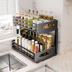 Under Sink Organizer, 2 Tier Under Sink Organizers and Storage, Adjustable Height, Slide out Metal Cabinet Organizers, Pull out Cabinet Storage Drawer Shelf for Kitchen Bathroom (Black, 1 Pack)