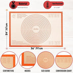 Silicone Pastry Mat 36x24 Inch Nonstick Baking Mat with Measurements, Kitchen Counter Mats for Dough, Pastry, Dough Rolling, Kneading Board, Pie Crust, Fondant, Bread, Pasta, Pizza