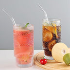 16oz Glass Cups with Lids and Straws, 6 Pack Vintage Drinking Glasses Tumblers Begonia Flower Iced Coffee Cups for Kitchen, Home, Office, Gifts