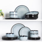 LeRatio Ceramic Dinnerware Sets for 6,Porcelain Plates and Bowls Sets,Handmade Reactive Glaze Dishes Set,Chip Resistant and Scratch Resistant | Oven&Dishwasher & Microwave Safe-Gray White(18PCS)