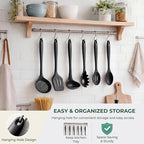 TeamFar Silicone Cooking Utensils Set of 6, Heat Resistant Kitchen Utensils, Spatula Ladle Spoon Pasta Server for Non-stick Cookware, Non-Toxic & One-Piece, Non-Scratch & Dishwasher Safe, Black