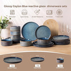 GBHOME 12-Piece Stoneware Dinnerware Set for 4 – Ribbed Ceramic Plates and Bowls, Scratch-Resistant, Microwave & Dishwasher Safe, Reactive Glaze, Ceylon Blue