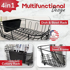 Better Houseware in Sink Dish Drying Rack, Dish Drying Rack in Sink with Non-Slip Handles, Stainless Steel Space-Saving Design, 2-Piece Set with Utensil Holder, 14.5 x 13 x 5 Inch, Black