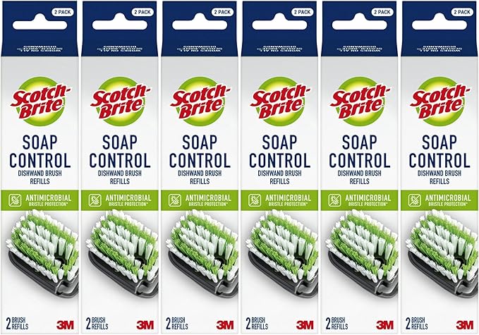 Scotch-Brite Soap Control Dishwand Brush Refills, Non-Scratch Scrub Brush Heads, Durable & Odor-Resistant, 6 Count (12 Total Refills)
