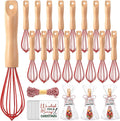Baderke 20 Sets Baking Gifts Set Includes 8 Inch Silicone Whisk with Wood Handle Wired Stainless Steel Whisk Set Greeting Cards Plastic Bags for Party Birthday Christmas Stuffers Gift(Red)