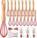 Baderke 20 Sets Baking Gifts Set Includes 8 Inch Silicone Whisk with Wood Handle Wired Stainless Steel Whisk Set Greeting Cards Plastic Bags for Party Birthday Christmas Stuffers Gift(Red)