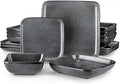 vancasso Stern Gray Dinnerware Set Square Reactive Glaze Tableware 16 Pieces Kitchen Dinnerware Stoneware Crockery Set with Dinner Plate, Dessert Plate, Bowl and Soup Plate Service for 4