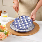 Selamica Ceramic Plates and Bowls Sets,24 Pieces Dinnerware Sets for 6,Scratch Resistant Dish Set for holiday gathering, Dishwasher & Microwave Safe, Vintage Blue
