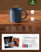 famiware Coffee Mug Set for 8, Star 12 oz Catering Mugs Cup Set with Handle for Coffee, Tea, Cocoa, Milk - Ceramic Stoneware Drinkware Set, Nebulas Blue