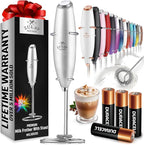 Zulay Kitchen Powerful Milk Frother Wand With 4 AA Duracell Batteries - Ultra Fast Handheld Drink Mixer - Electric Whisk Foam Maker for Coffee, Lattes, Cappuccino, Matcha & Creamer
