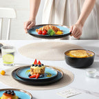 vancasso Plates and Bowls Sets, 18 Pieces Stoneware Dinnerware Sets for 6, Kitchen Dish Set Mircowave and Dishwasher Safe Ceramic Dishware, Blue, Series AMBER
