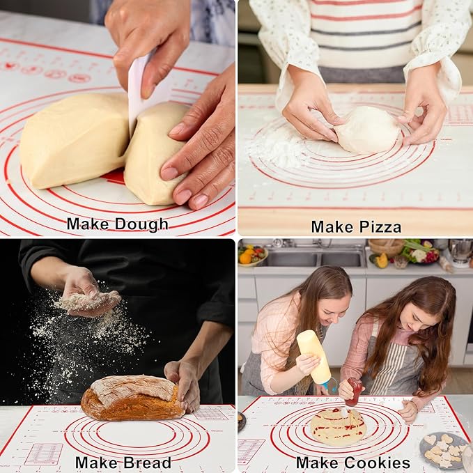 Extra Large 31.5" x 24" Silicone Baking Mat | Non-Slip Pastry & Dough Mat with Dough Scraper | Perfect for Rolling Out Dough, Pie Crusts, Fondant | Oven-Safe Silicone Liner(31.5''L X 24''W)