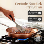 Gotham Steel Hammered Copper 14 Inch Non Stick Frying Pan with Lid, Nonstick Frying Pan with Ceramic Coating and Induction Plate for Even Heating, Oven / Dishwasher Safe, 100% Healthy & Non Toxic
