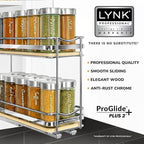 LYNK PROFESSIONAL® Élite™ Pull Out Spice Rack Organizer for Inside Kitchen Cabinets - 4-3/8 inch Wide - Slide Out Drawer – Wood/Chrome Sliding Spice Organization for cabinet - Spice Racks - 2 Tier