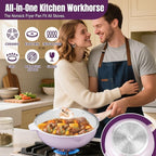 AOSION 12 Inch Nonstick Ceramic Deep Frying Pan Skille with Lid,5.5QT Sauté Pan for Cooking with Steam Rack,Healthy Large Skillet,Stay Cool Handle, Induction Compatible, PFOA & PFAS Free. (PURPLE)