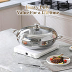 DELARLO Tri-Ply Stainless Steel Wok Pan with Lid 14inch, Healthy Non-Toxic Flat Bottom Induction Wok, Stir Fry Pan for Glass Top Stove Up to 600℉