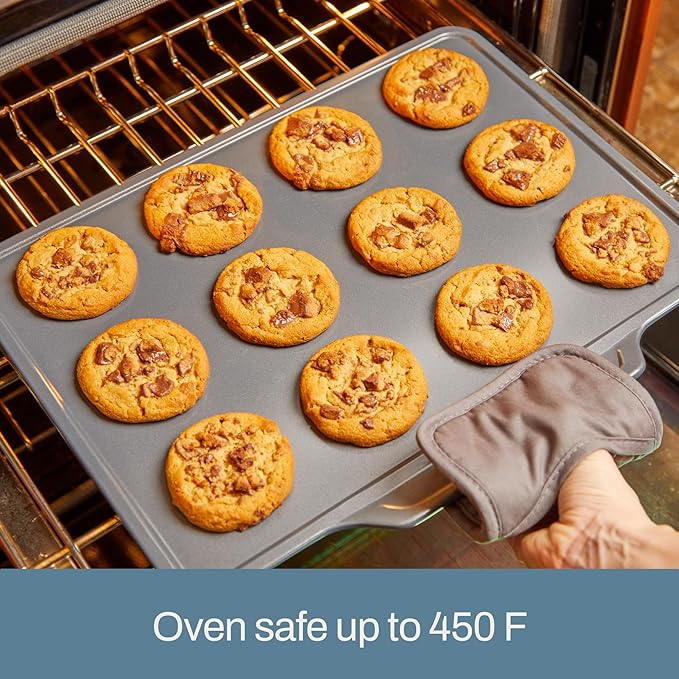 All-Clad Pro-Release Nonstick Bakeware Set 3 Piece Oven Safe 450F Half Sheet, Cookie Sheet, Muffin Pan, Cooling & Baking Rack, Round Cake Pan, Loaf Pan, Baking Pan Grey