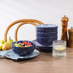 Selamica Ceramic Cereal Bowls Set 25 OZ, Embossed Soup Bowls, Dessert Bowls 5.9 Inch Ceramic Kitchen Bowls for Ramen Oatmeal Fruits, Microwave Dishwasher Safe, Set of 4, Blue
