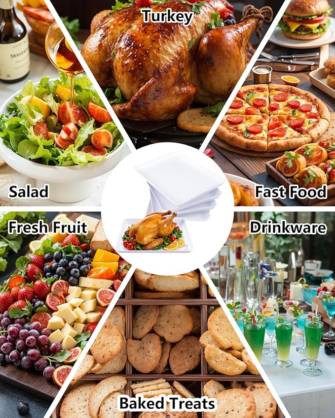 YOUBET 4 PCS Plastic Serving Trays - White Trays for Serving Food - Super Strong Disposable Platters, Heavy Duty Plastic Trays for BBQ, Picnic, Party, Wedding