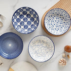 Selamica Ceramic 30 Ounce Pasta Bowls set of 4, 8 inch Serving Bowl Wide and Shallow Microwave Dishwasher Safe, Vintage Blue