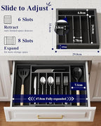 Kitsure Silverware Organizer - Expandable Bamboo Kitchen Drawer Organizer for Cooking Utensils and Cutlery, Sturdy & Thickened Kitchen Organizers and Storage Solution, Large, Black