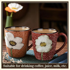 Maxdot 2 Pcs 12oz Ceramic Coffee Mugs Sets Glazing Process Cappuccino Mug Floral Ceramic Tea Cups Mother's Day Idea Gift for Women Mom Porcelain Cup for Coffee, Cocoa, Tea, Latte (Vintage)