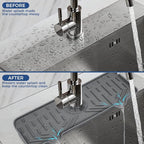 BFONS Silicone Faucet Handle Drip Catcher Drying Tray Mat Dish Soap Sponge Holder Accessories Gadgets for Kitchen Counter Bathroom Kitchen Sink Splash Guard -Grey