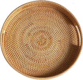 16.9" Round Rattan Tray, Hand Woven Serving Tray with Handles, Wicker Serving Basket, Decorative Tray for Home Decor, Natural