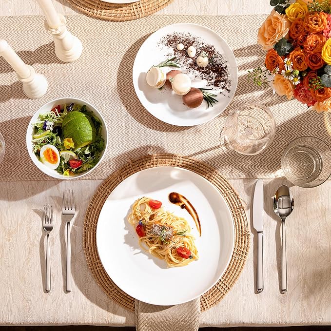KINGSTONE 12-Piece Bone China Dinnerware Set with 20-Piece flatware, Ivory White Lightweight Porcelain Service for 4, for Family Dining, Restaurants, Gifting, Microwave and Dishwasher Safe